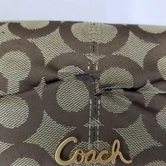 Coach Bifold Jacquard Fabric Wallet Logo CC Brown Tan Cinching - Picture 4 of 12